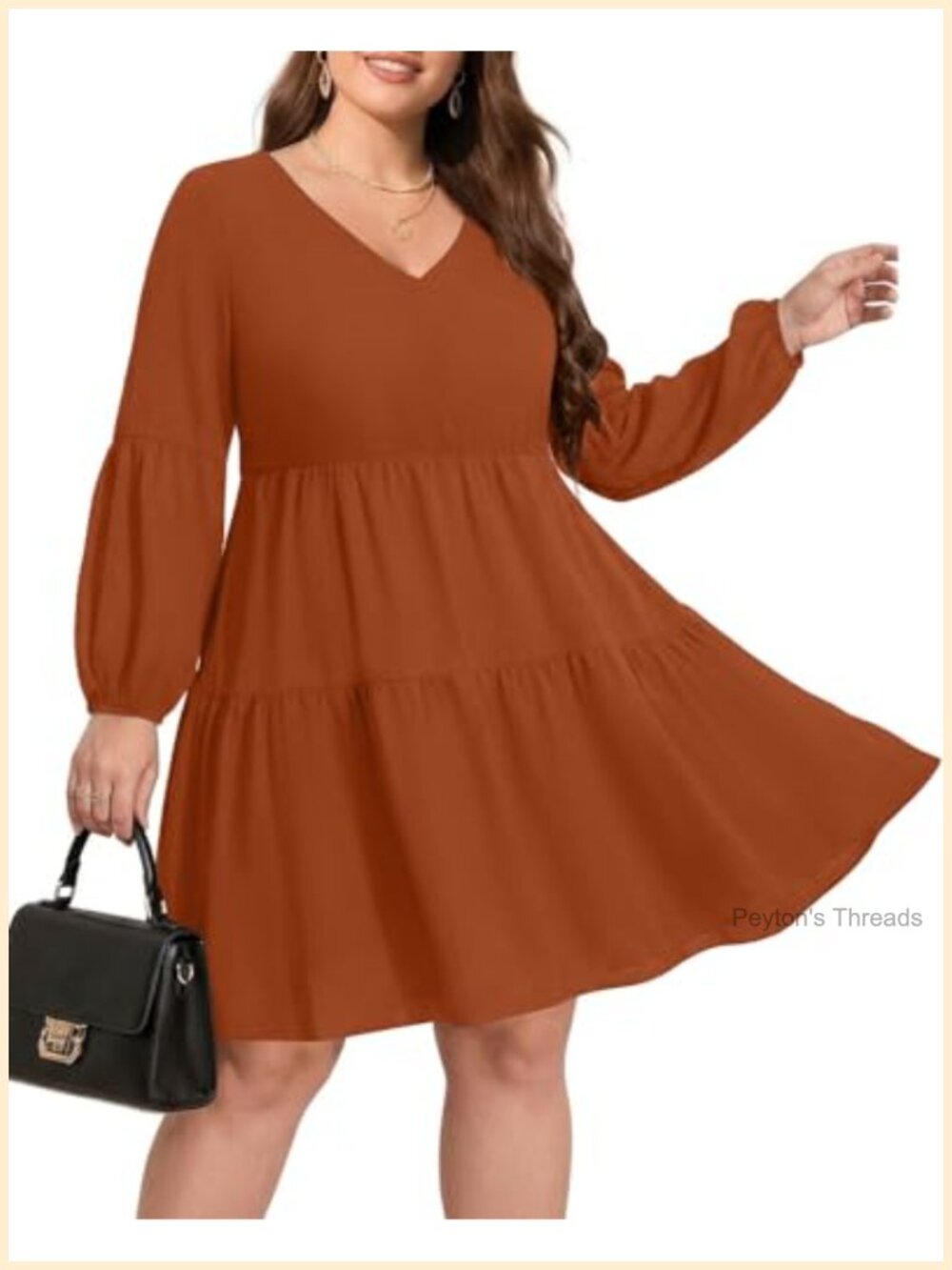 Plus Size Long Sleeve Babydoll Tunic Tiered Casual Dress